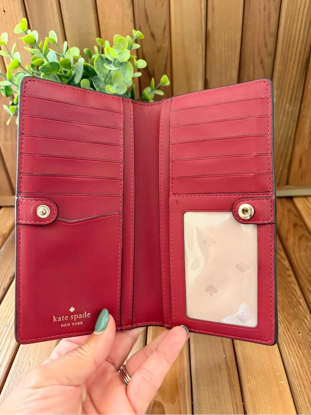 Kate Spade in Red Saffiano Leather Bifold Wallet